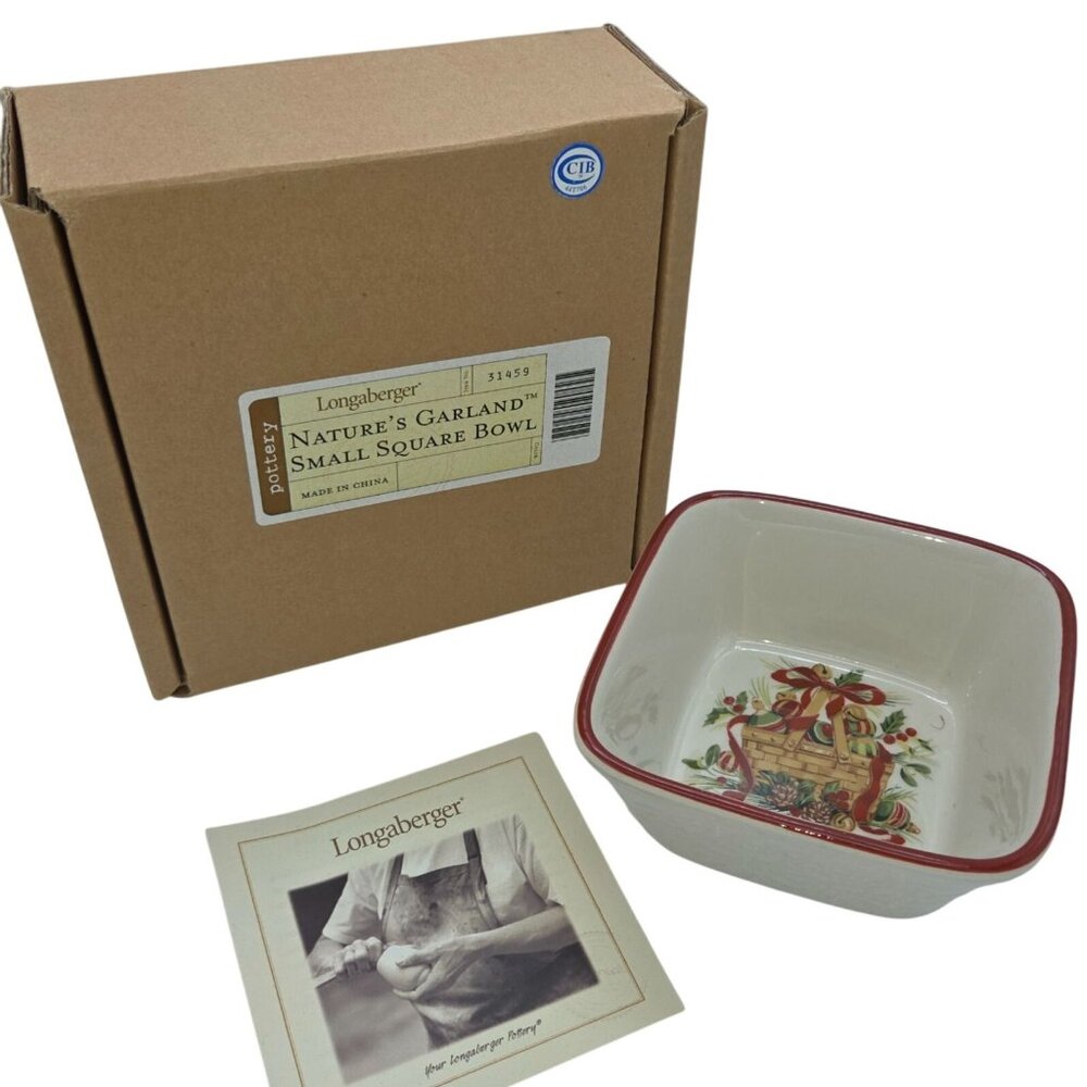 Longaberger Pottery Nature's Garland Small Square Bowl 31459